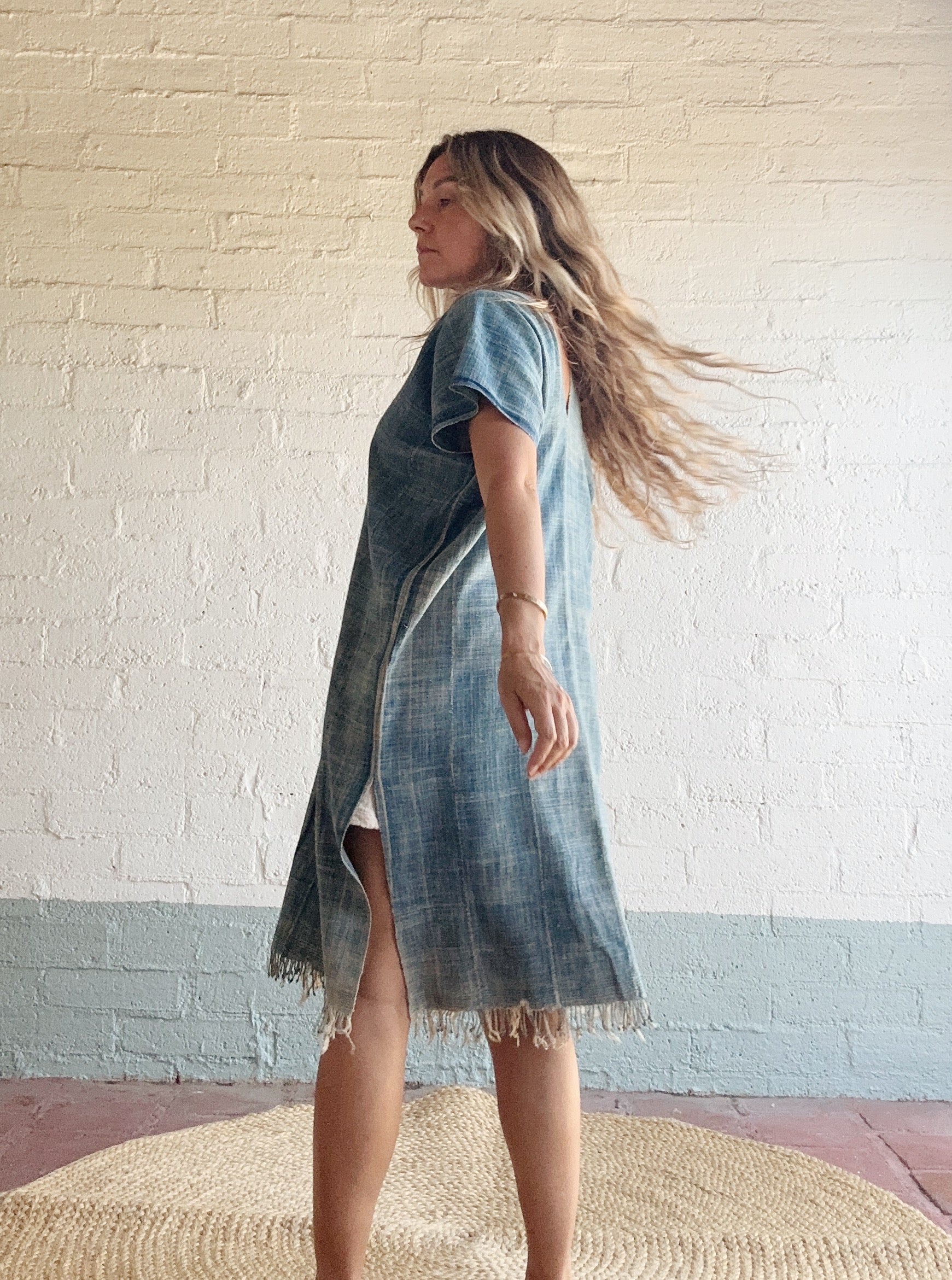 Vintage African Indigo Every Day Dress weave and gather Vintage African Indigo Every Day Dress weave and gather