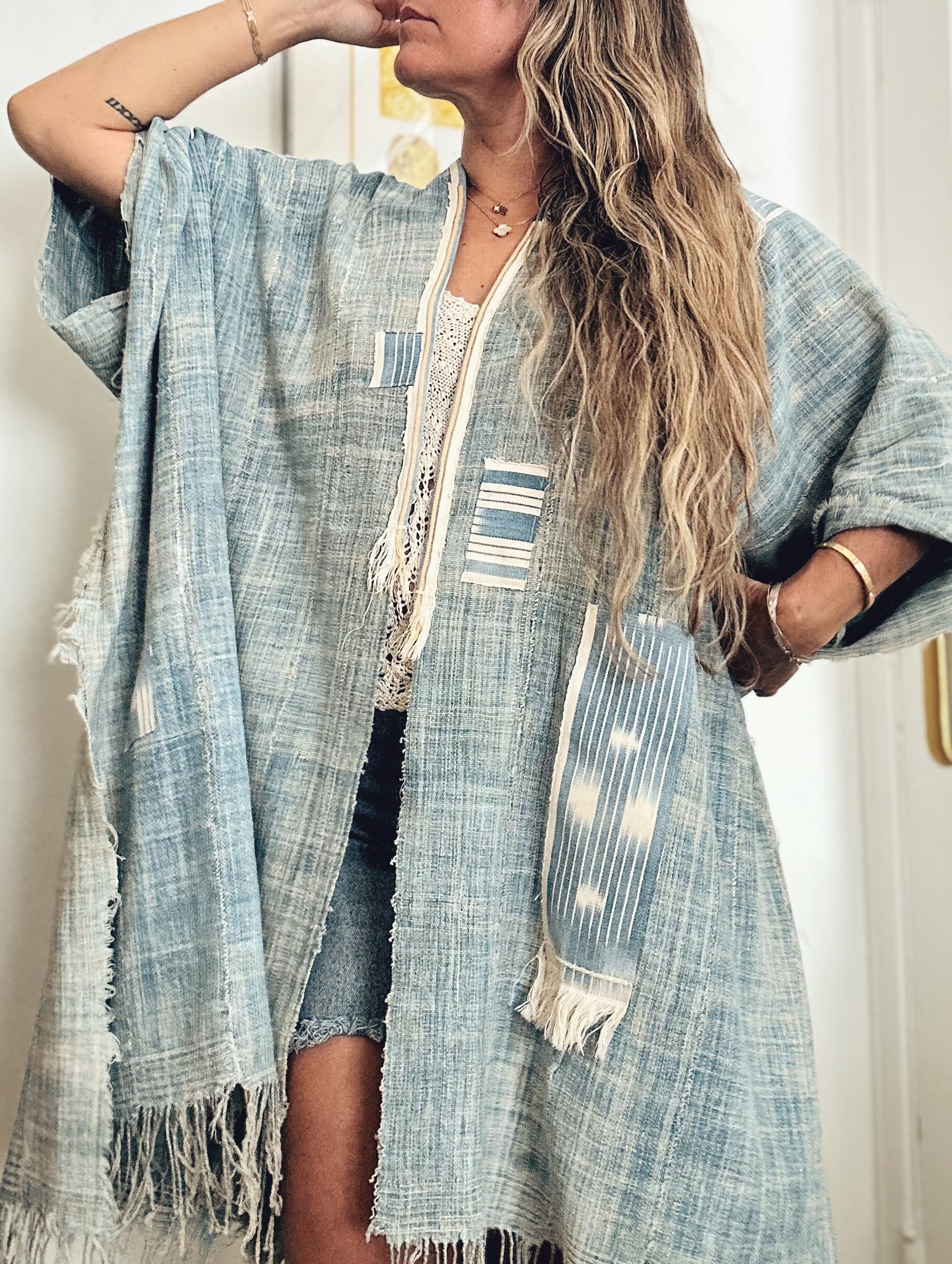 Every Day Caftan in Vintage Baule Patchwork Indigo