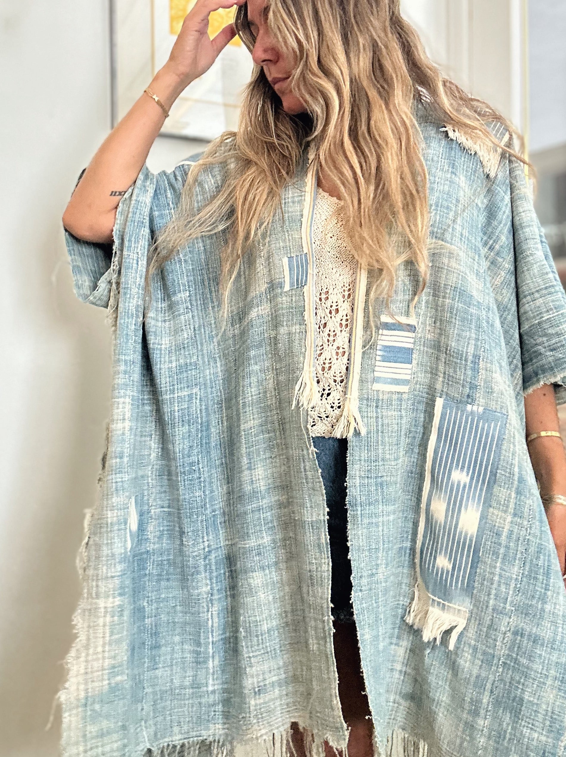 Every Day Caftan in Vintage Baule Patchwork Indigo